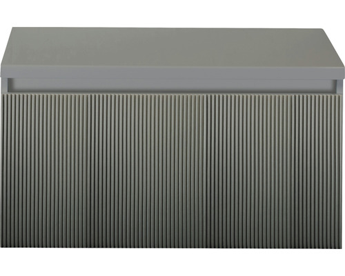 Šedá skříňka pod umyvadlo s rýhovanou přední stranou