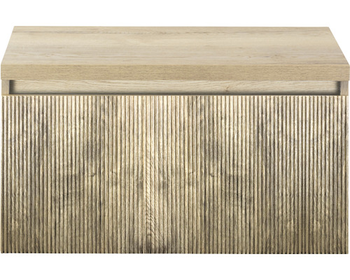 Skříňka pod umyvadlo s rýhovaným dřevěným dekorem