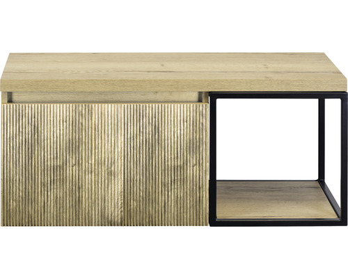 Konferenční stolek s dřevěnou deskou a kovovým rámem