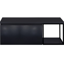 Černá skříňka pod umyvadlo s drážkovanou strukturou a otevřenou policí