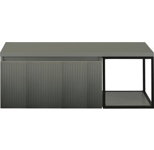 Šedá skříňka pod umyvadlo s vroubkovanou přední stranou a otevřenou policí