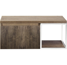 Konferenční stolek s dřevěnou deskou, dřevěnou strukturou a kovovým rámem