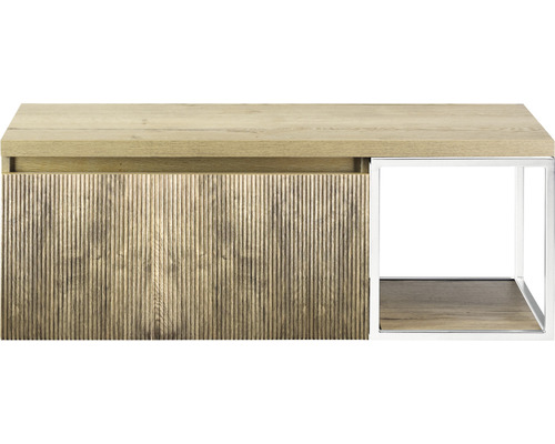 Dřevěný odkládací stolek s kovovým rámem