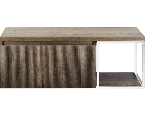 Koupelnová skříňka pod umyvadlo Sanox Frozen 3D charleston 120 x 43 x 45 cm Dřevěná konzole s policí a kovovým rámem