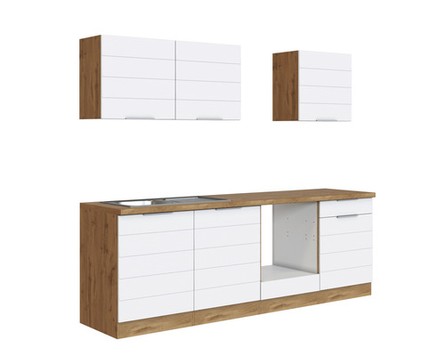 Kuchyňská linka s dřezem, spodními skříňkami a horními skříňkami