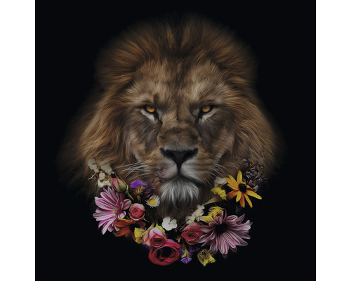 Skleněný obraz Flowered Lion 50x50 cm