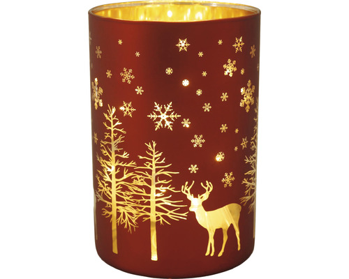 Dekorativní lucerna na čajovou svíčku se zimním motivem ze skla