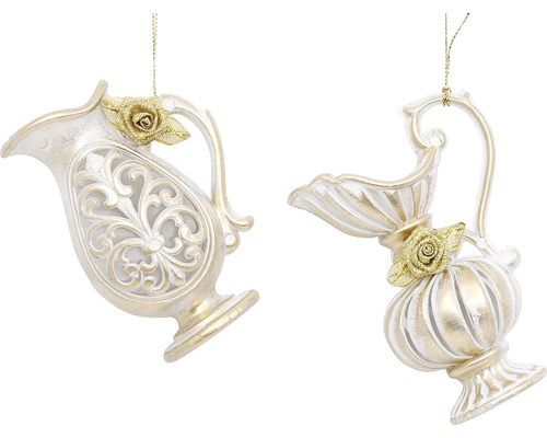 Dvě dekorativní konve k zavěšení s růžovými ornamenty.
