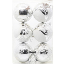 Šest stříbrných vánočních koulí s motivy stromů v balení