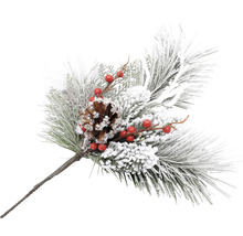 Dekorativní větev s šiškou a červenými bobulemi