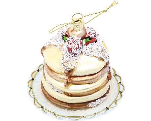 Vánoční ozdoba skleněný dortík s polevou 9,5 cm zlatá Dekorativní palačinka vánoční ozdoba na talíři