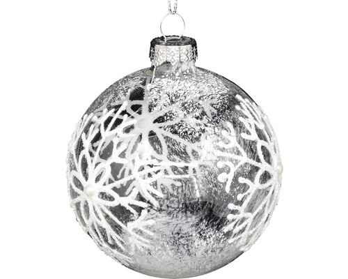 Vánoční ozdoba skleněná koule zasněžená s vločkou Ø 8 cm Vánoční ozdoba s motivem sněhové vločky