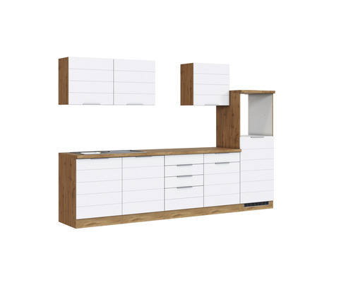 Kuchyňská linka se závěsnými skříňkami a zásuvkami