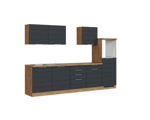 Kuchyňská linka s horními skříňkami a zásuvkami