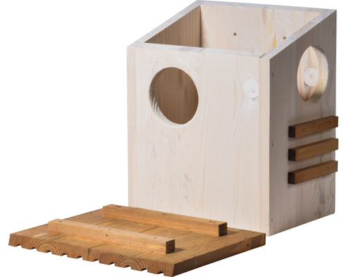 Nesmontovaná stavebnice dřevěné ptačí budky s vletovými otvory