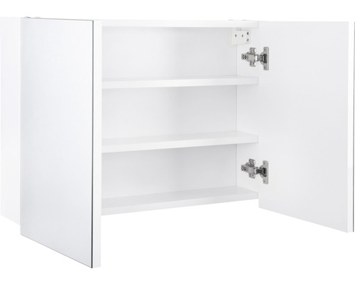 Otevřená zrcadlová skříňka se třemi policemi do koupelny