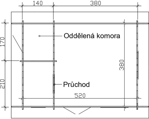 Půdorys zahradního domku s rozměry