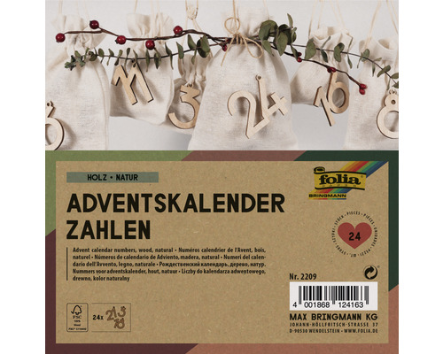 Čísla adventního kalendáře ze dřeva a látkové tašky