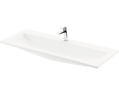 Umyvadlo na skříňku RAVAK Clear litý mramor bílá 1000 x 120 x 380 mm XJJ01110000 Bílé umyvadlo na desku s baterií do koupelny