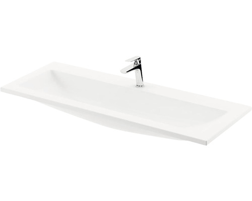 Umyvadlo na skříňku RAVAK Clear litý mramor bílá 800 x 120 x 380 mm XJJ01180000 Bílé umyvadlo s baterií