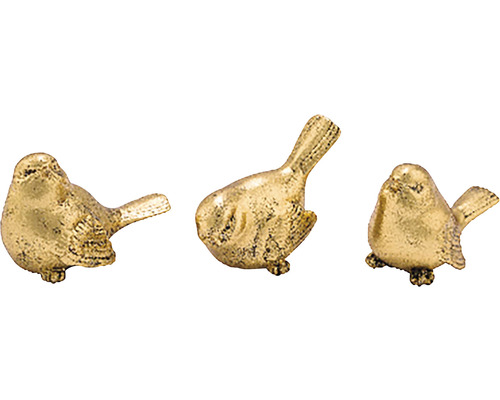 Tři dekorativní zlaté ozdoby ve tvaru ptáků