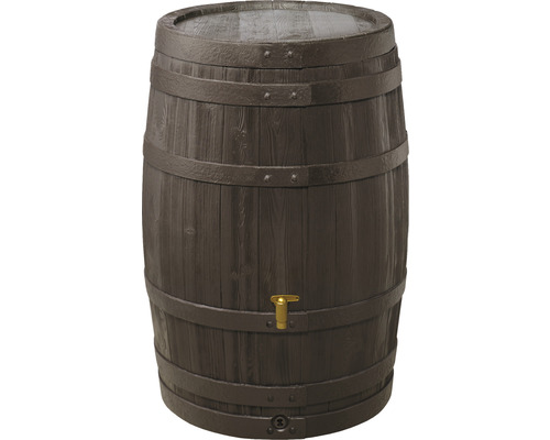 Sud na dešťovou vodu vzhledu dřevěného sudu s výpustným kohoutkem