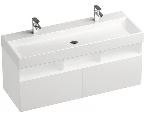 Skříňka pod umyvadlo s dvojitým umyvadlem a dvěma bateriemi