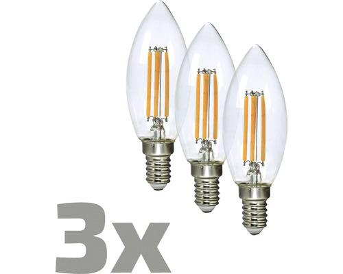 LED žárovka vláknová svíčka E14, 4W, 470lm 2700K, filament, 3 ks