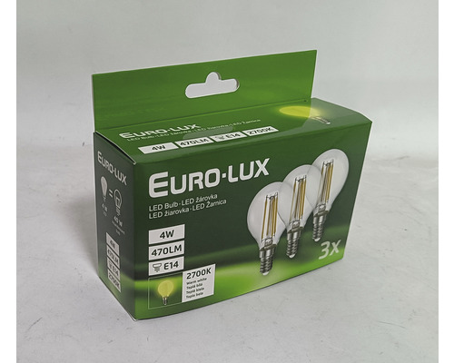 LED žárovka baňka E14, 4W, 470lm, 2700K, filament, 3 ks