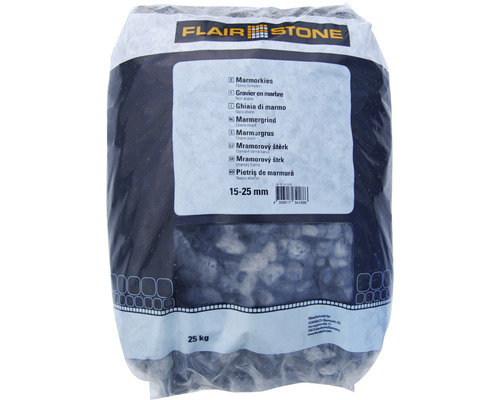 Štěrk mramorový Flairstone 15–25 mm ebenově černý balení 25 kg Balení mramorové drti o velikosti 15 až 25 milimetrů