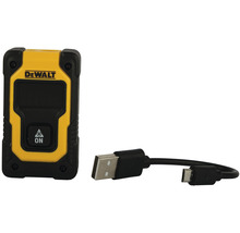 Laserový dálkoměr s logem DeWalt a USB kabelem