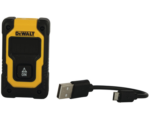 Laserový dálkoměr s logem DeWalt a USB kabelem