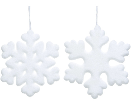 Sněhová vločka pěnová bílá Dvě bílé sněhové vločky jako ozdoby na vánoční stromek