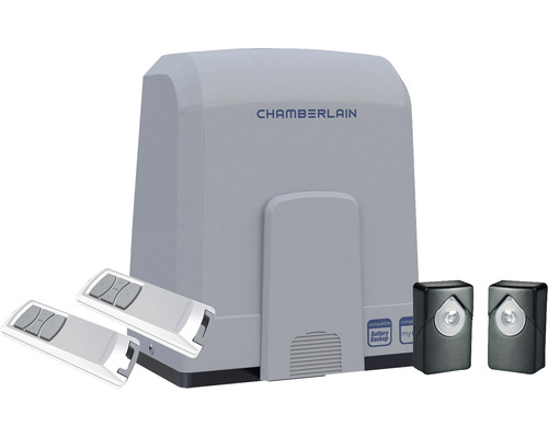 Pohon brány Chamberlain se dvěma ručními vysílači a světelnými závorami