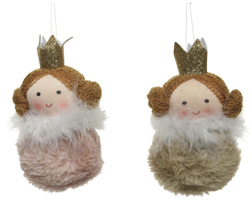 Závěsná dekorace polyester Dvě princezny vánoční ozdoby na stromeček z plyše s korunou
