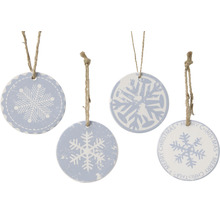 Čtyři vánoční ozdoby se vzorem sněhových vloček a šňůrkou na zavěšení
