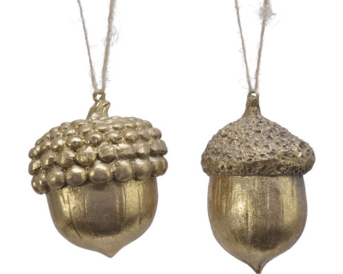 Dva kovové přívěsky ve tvaru žaludu se závěsnou šňůrkou
