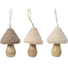 Sada tří dekorativních závěsných hub ze dřeva a plsti