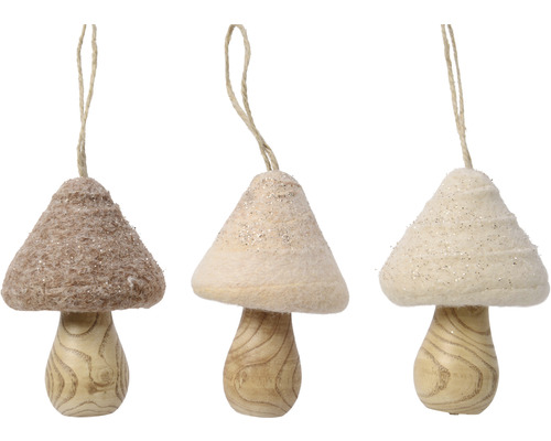 Dekorace houba Sada tří dekorativních závěsných hub ze dřeva a plsti