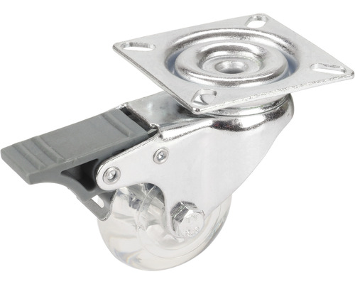 Nábytkové kolečko s brzdou, kovové pouzdro a průhledné kolo