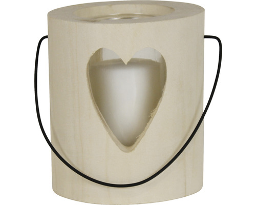 Svícen dřevěný srdce se svíčkou 13 x 15 cm bílý