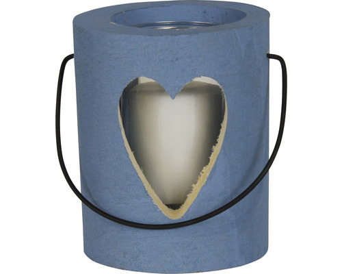 Svícen dřevěný srdce se svíčkou 13 x 15 cm modrý