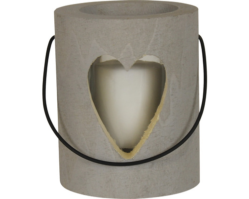 Svícen dřevěný srdce se svíčkou 13 x 15 cm světle šedý