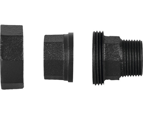 Tři černé tvarovky z temperované litiny