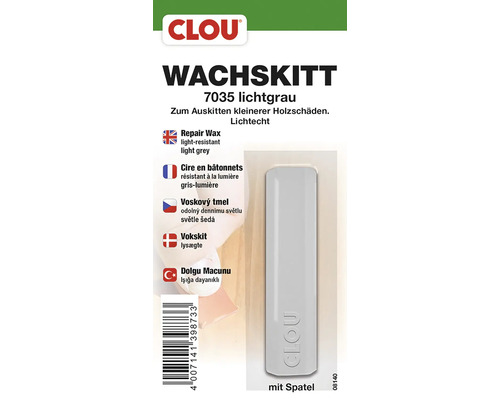 CLOU voskový tmel světle šedý se špachtlí 1 ml Clou voskový tmel 7035 světle šedý pro opravy poškození dřeva se špachtlí