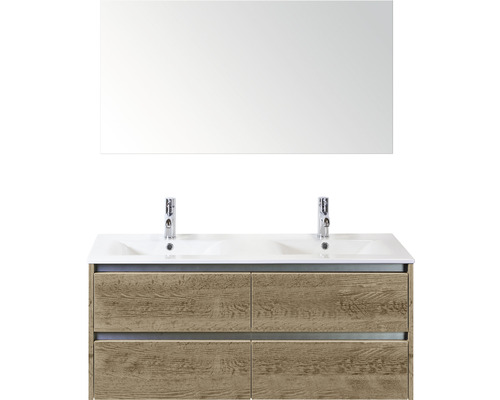 Koupelnový nábytkový set Sanox Dante barva čela dub ŠxVxH 121 x 170 x 46 cm s keramickým umyvadlem a zrcadlem