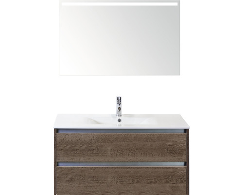 Koupelnový nábytkový set Sanox Dante barva čela tabacco ŠxVxH 101 x 170 x 46 cm s keramickým umyvadlem a zrcadlem s LED osvětlením