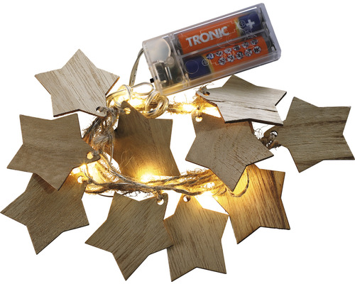 Světelný řetěz s ozdobami Lafiora dřevěné hvězdy 150 cm 15 LED, teplé bílé světlo Bateriový světelný řetěz s dřevěnými hvězdami