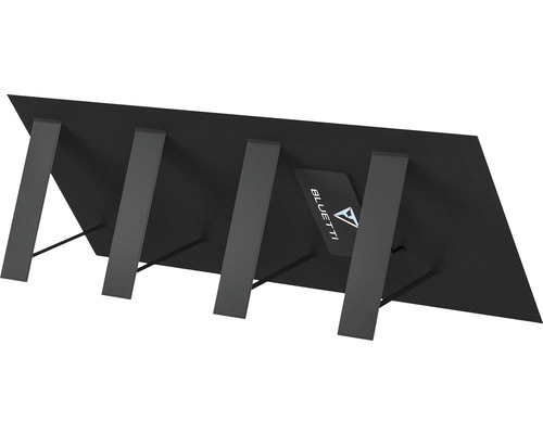 Logo Bluetti na solárním panelu se stojanem