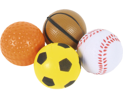 Hračka pro kočky Pěnový míček různé barvy v balení 4ks Různé hrací míče, včetně golfového míčku, basketbalového míče, fotbalového míče a baseballového míčku.